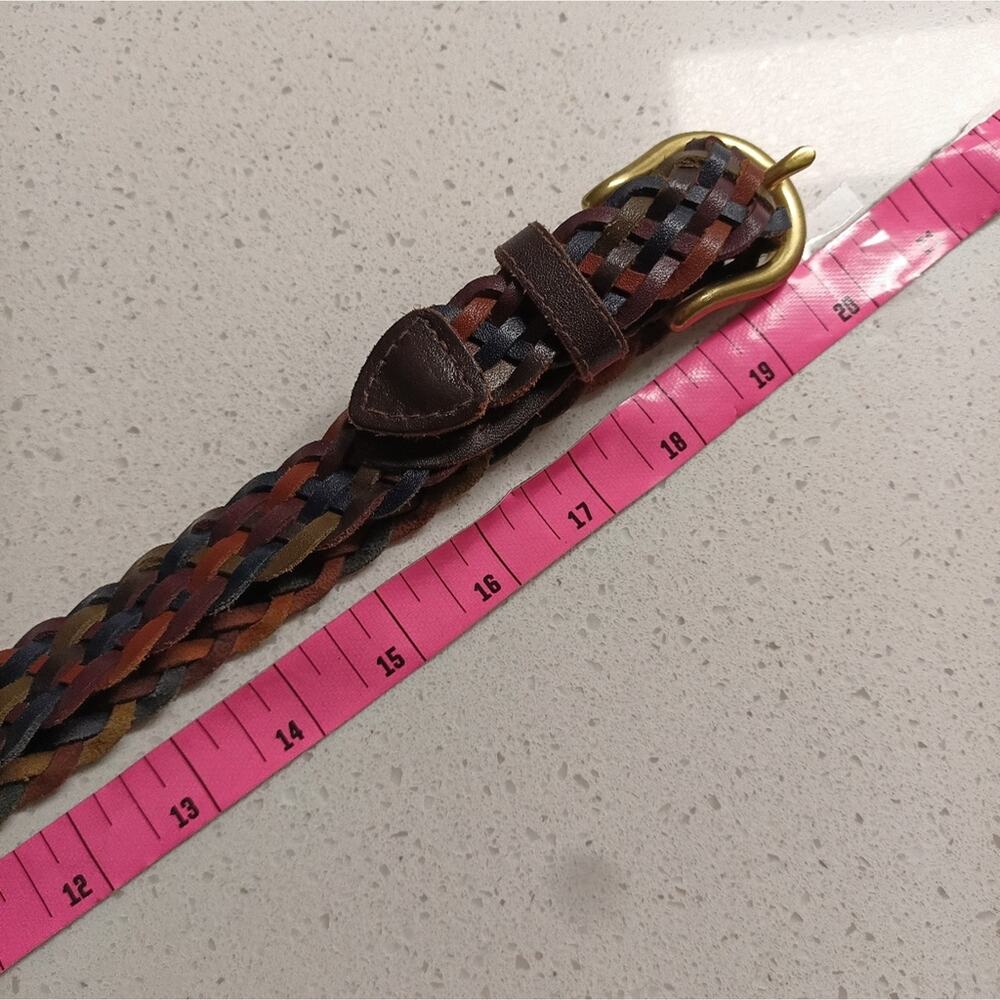 Braided Multicolor Leather Belt with Gold Brass Buckle Vintage Boho Western